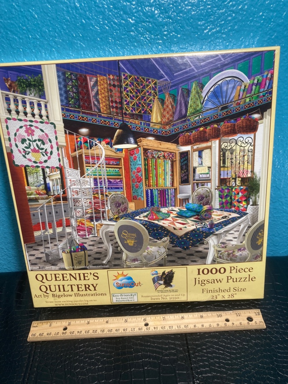SunsOut Queenie's Quiltery 1000-Piece Jigsaw Puzzle - Colorful Quilt Shop Art - Picture 2 of 5